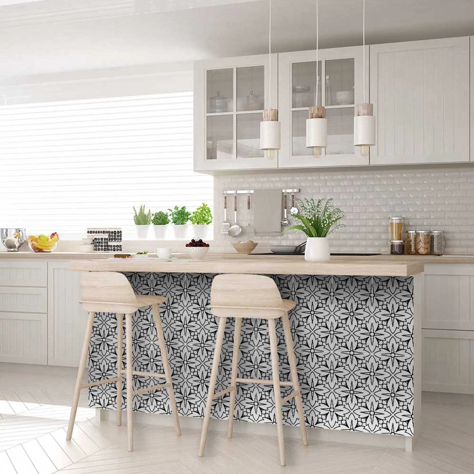 8" X 8" White and Black Cross Peel and Stick Removable Tiles - Image 8
