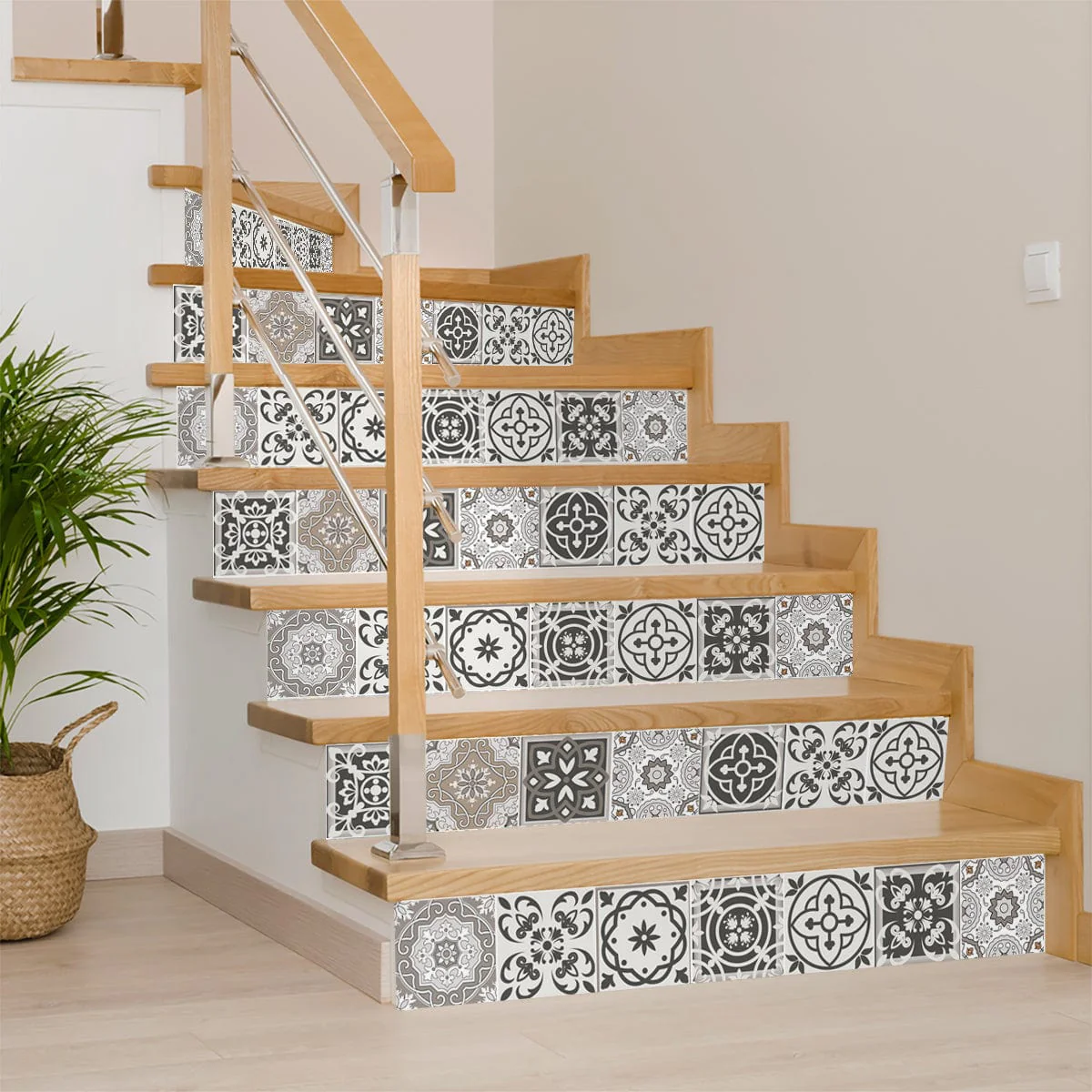 8" x 8" Wood Brown and White Mosaic Peel and Stick Removable Tiles - Image 5