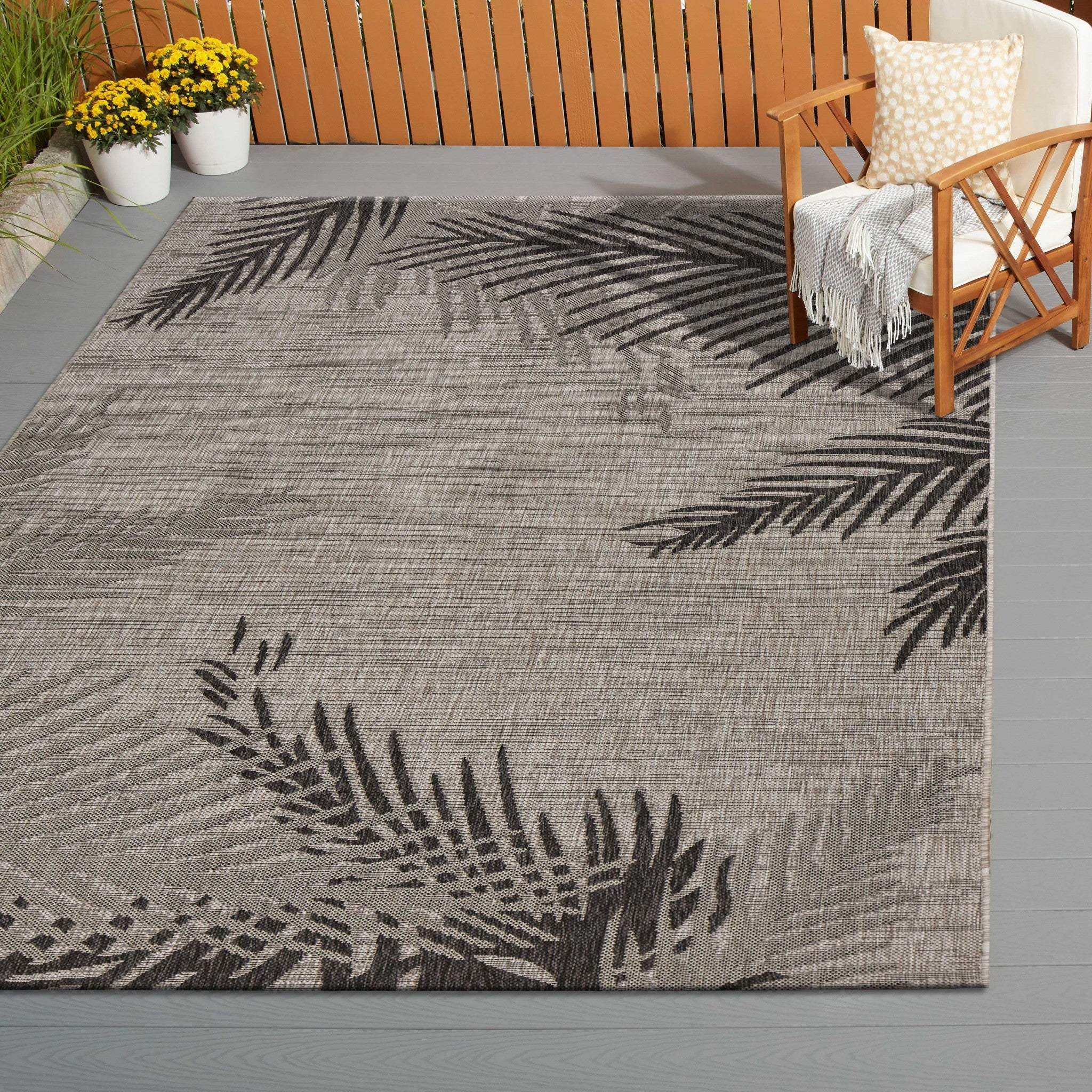 8' X 9' Beige Floral Indoor Outdoor Area Rug - Image 4