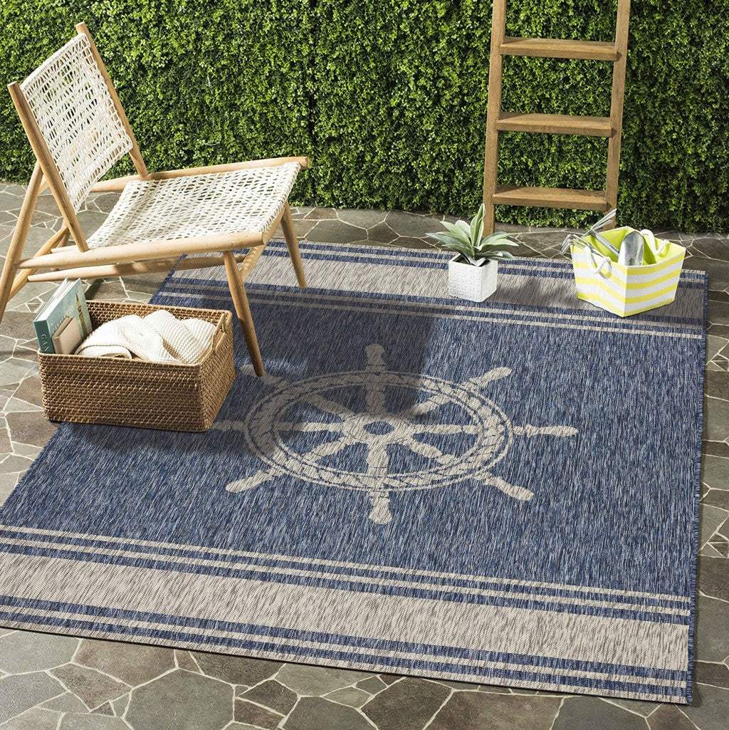 8' X 9' Blue And Gray Indoor Outdoor Area Rug - Image 9