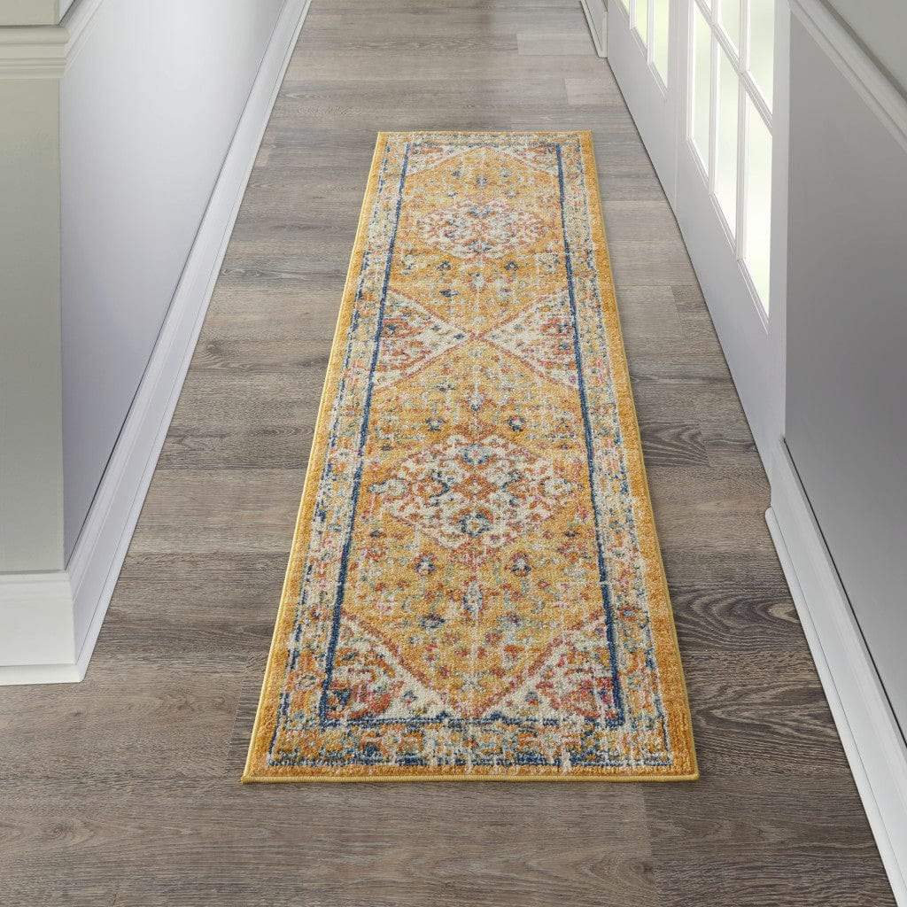 8' Yellow And Ivory Dhurrie Runner Rug - Image 5
