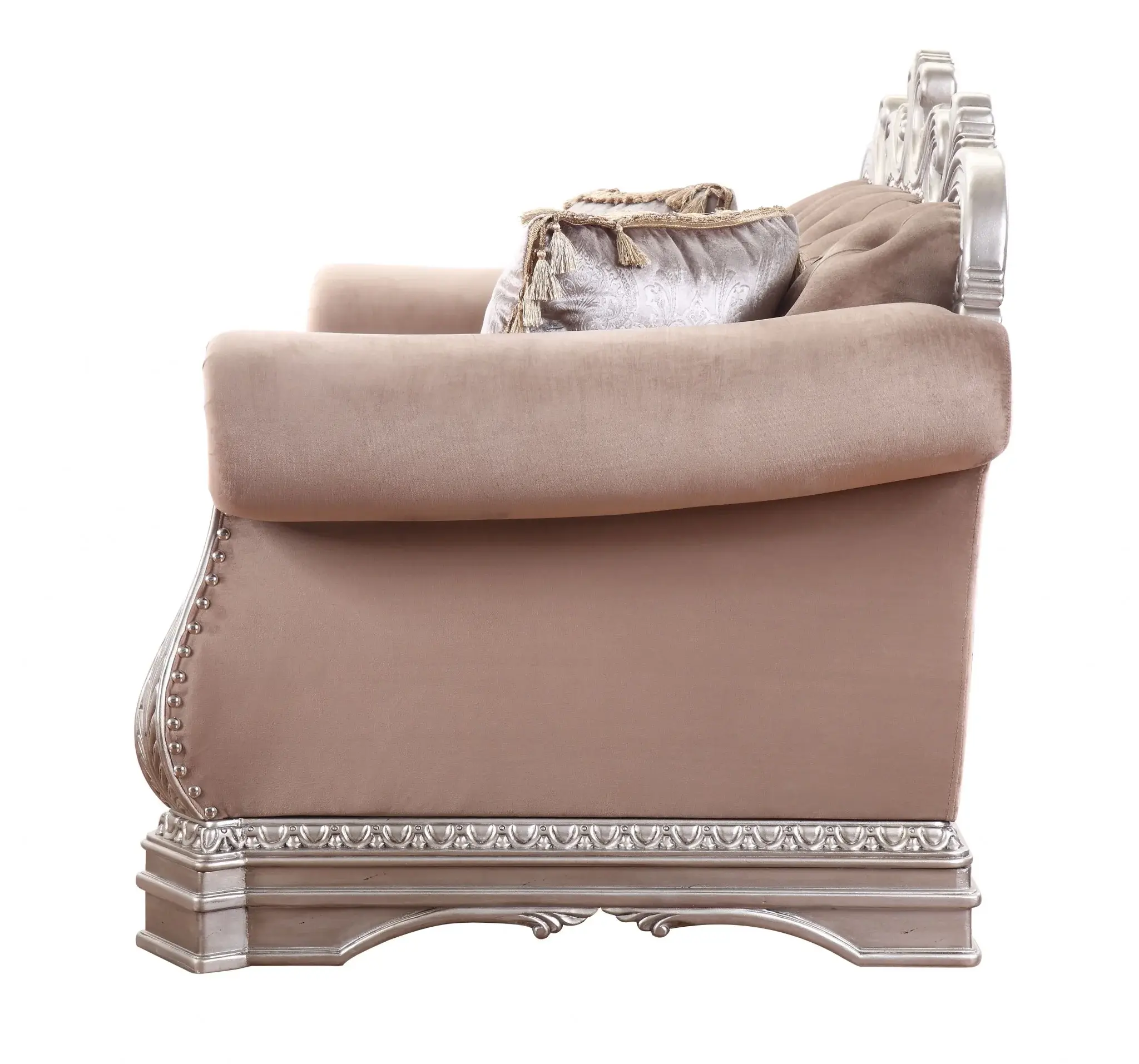 80" Champagne Velour Loveseat and Toss Pillows - Image 4