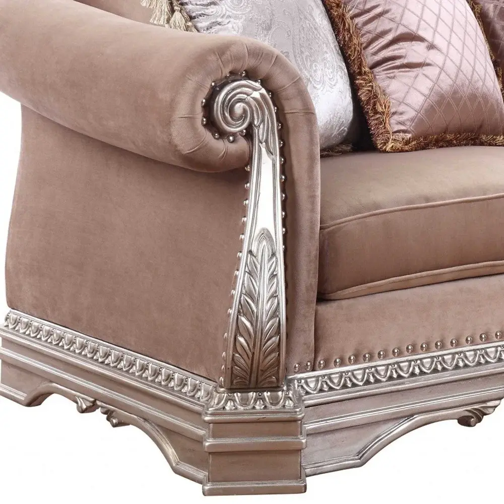 80" Champagne Velour Loveseat and Toss Pillows - Image 5