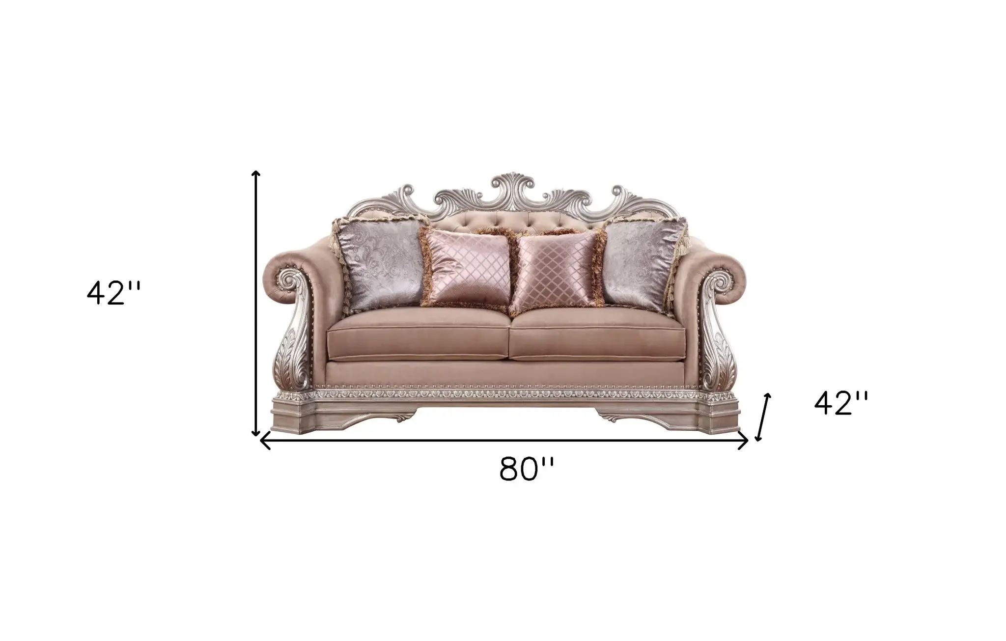 80" Champagne Velour Loveseat and Toss Pillows - Image 6