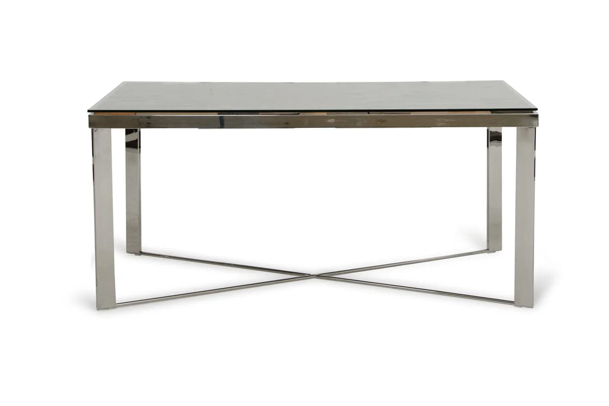 80" Clear And Silver Solid Wood And Stainless Steel Trestle Base Dining Table - Image 2