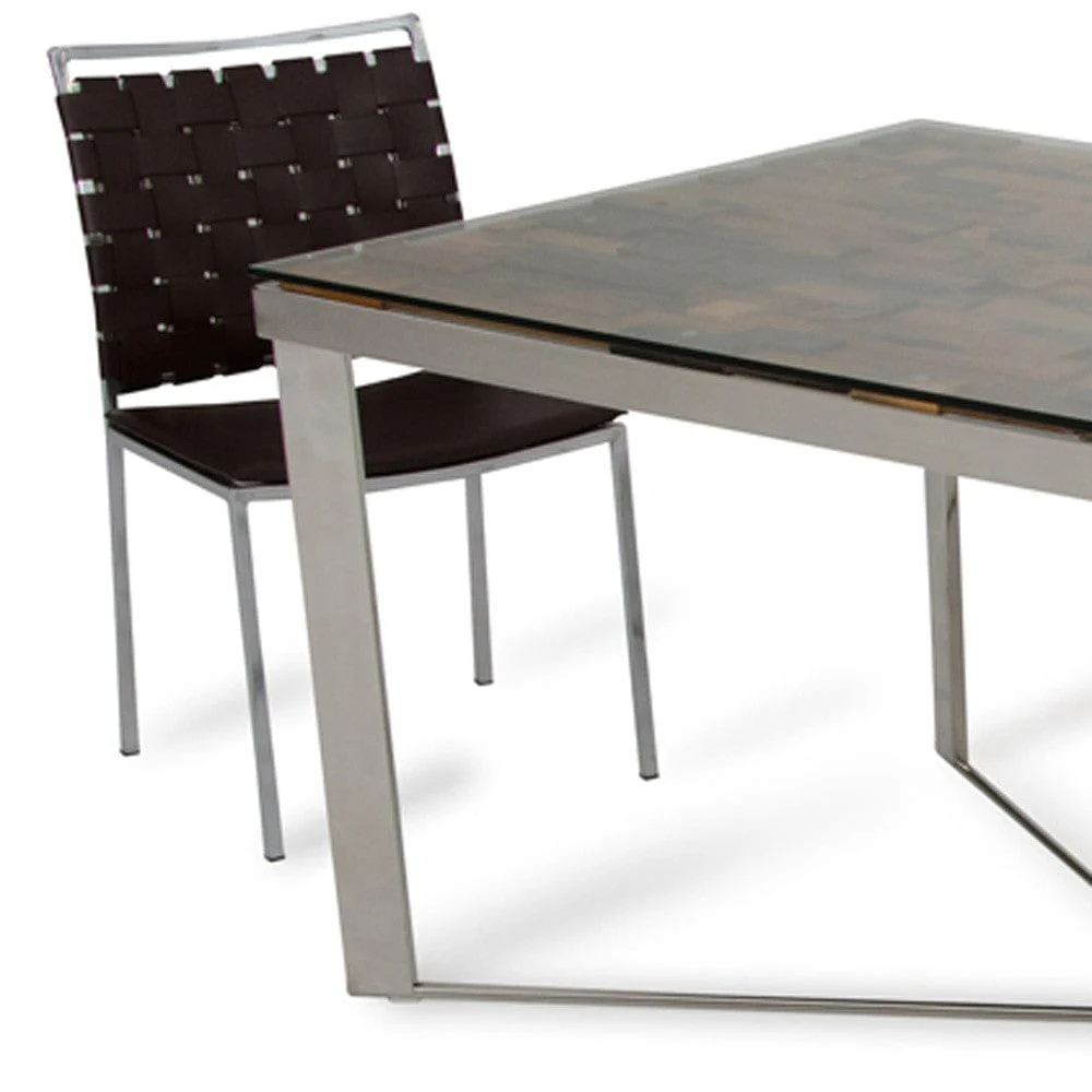 80" Clear And Silver Solid Wood And Stainless Steel Trestle Base Dining Table - Image 3