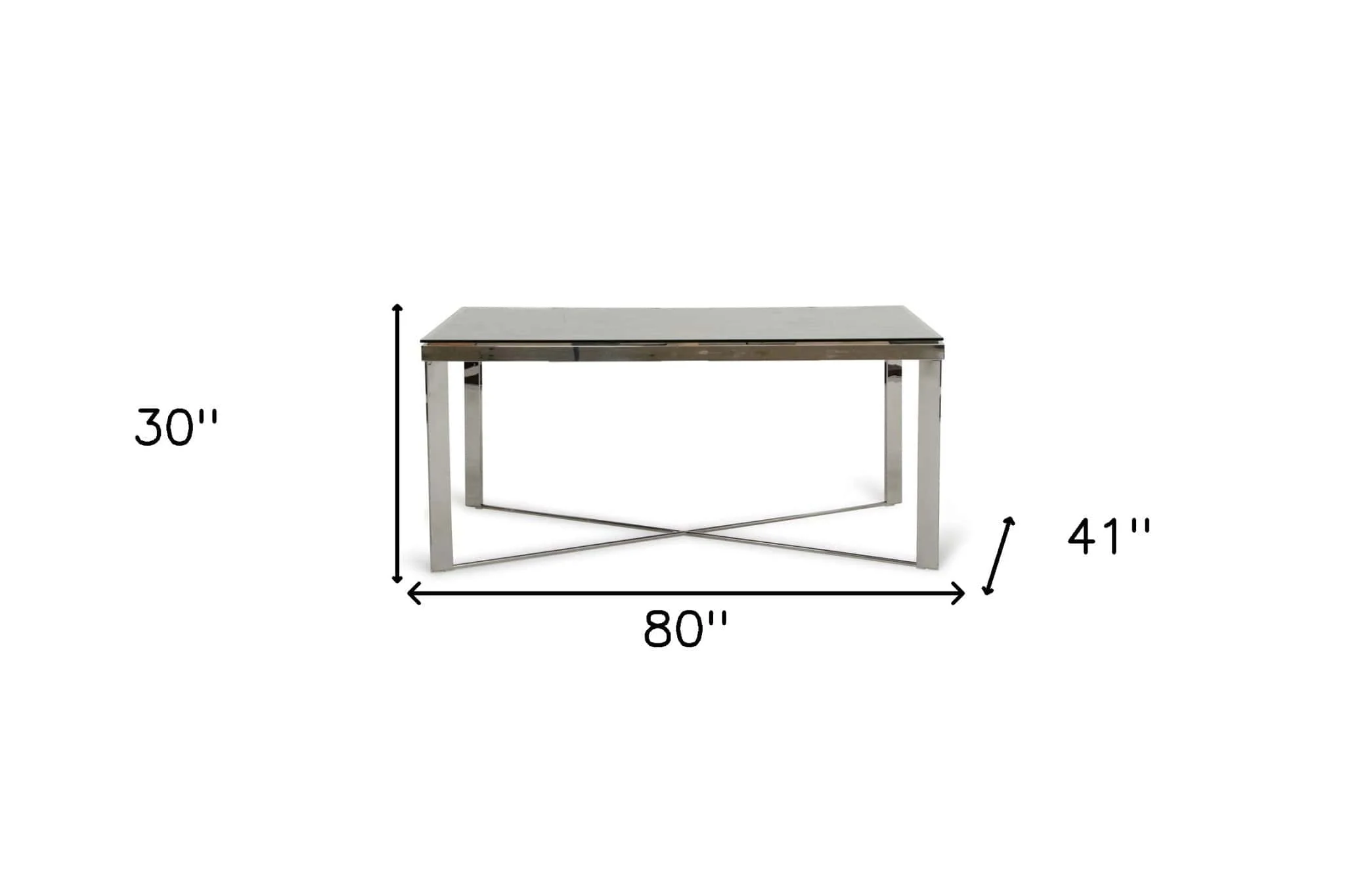 80" Clear And Silver Solid Wood And Stainless Steel Trestle Base Dining Table - Image 4