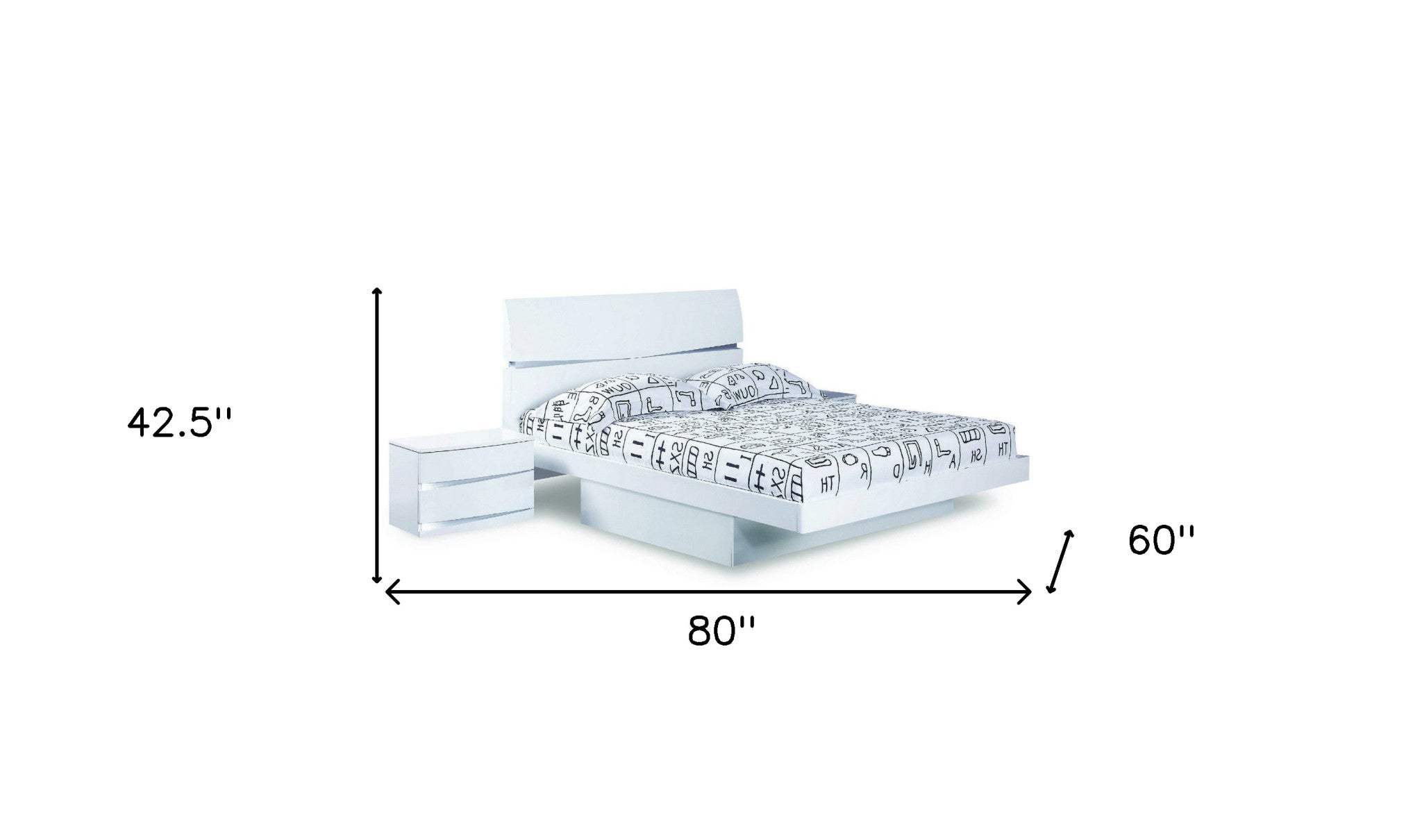 80'" X 60'"  X 42.5'" Modern Queen White High Gloss Bed - Image 5
