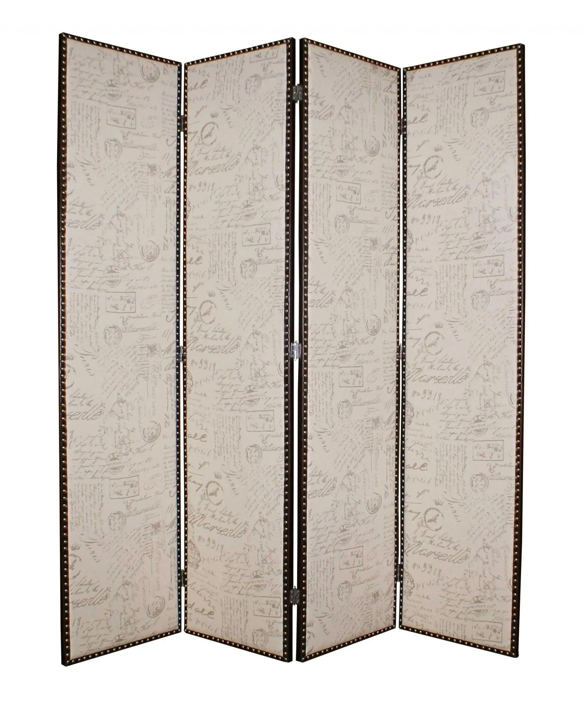 80 X 84 Beige Wood & Fabric Screen