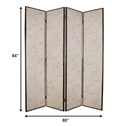 80 X 84 Beige Wood & Fabric Screen - Image 5