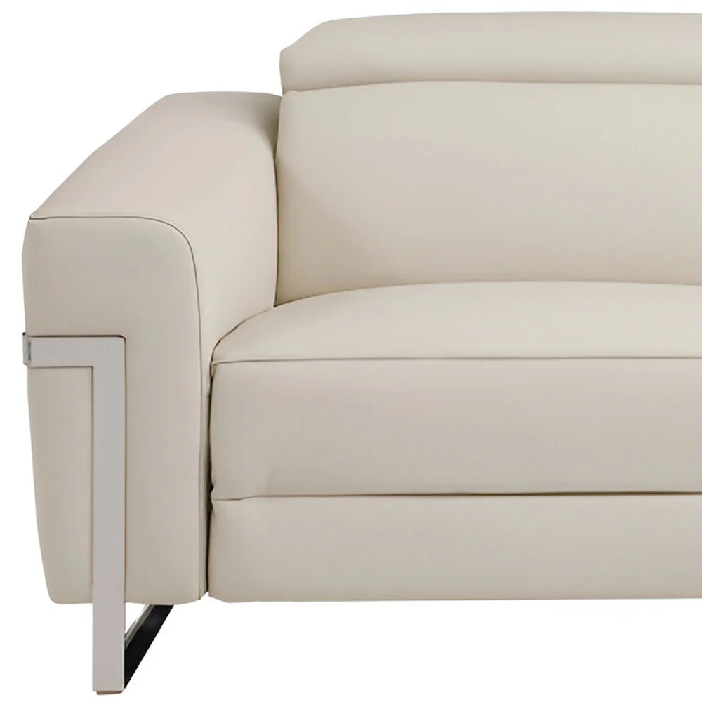 83" Beige Italian Leather USB Reclining Sofa With Silver Legs - Image 7