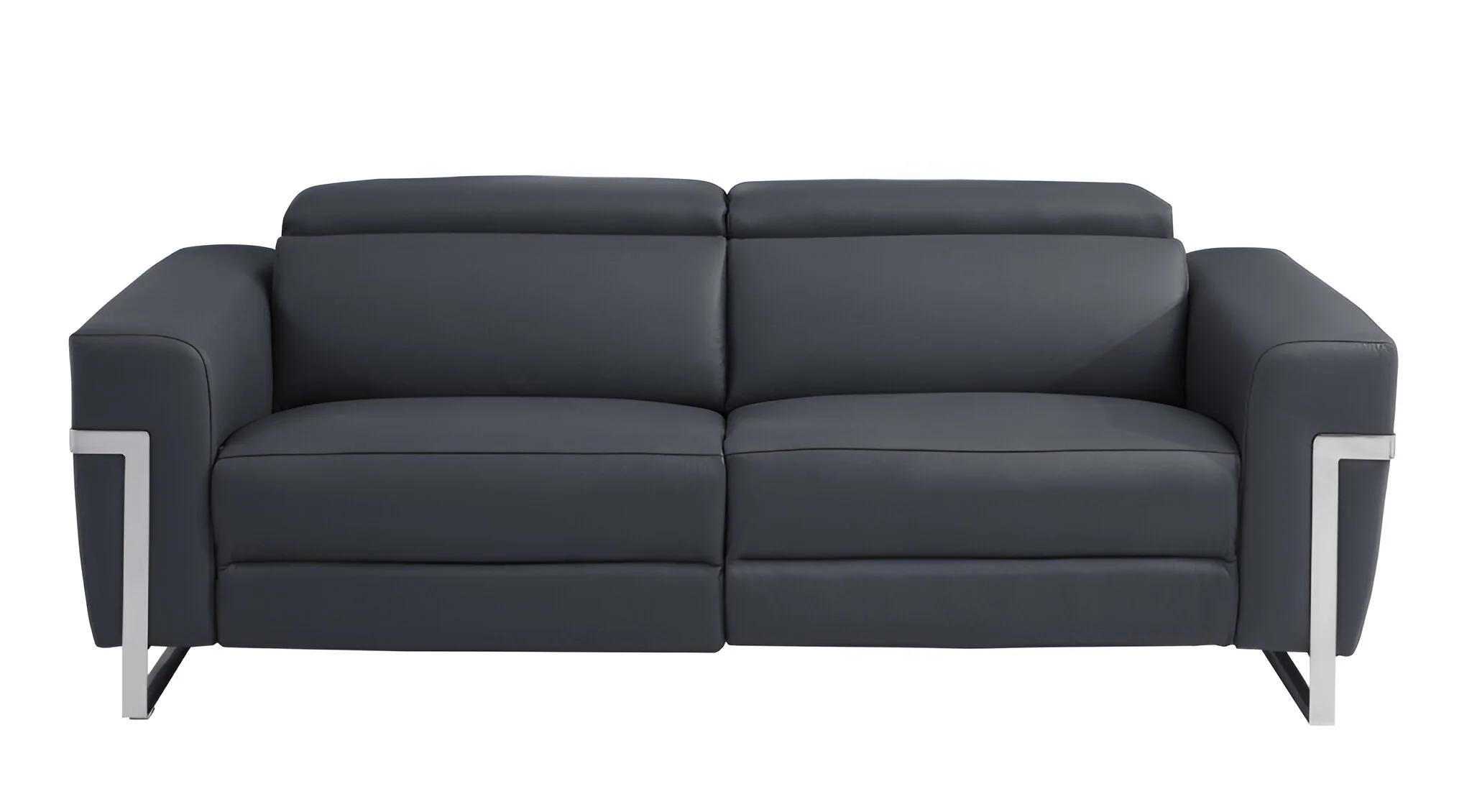 83" Dark Gray Italian Leather USB Reclining Sofa With Silver Legs - Image 2
