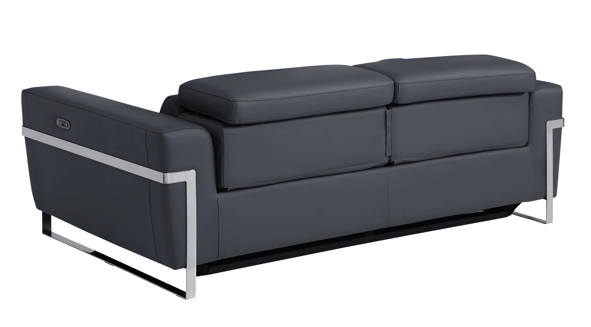 83" Dark Gray Italian Leather USB Reclining Sofa With Silver Legs - Image 4