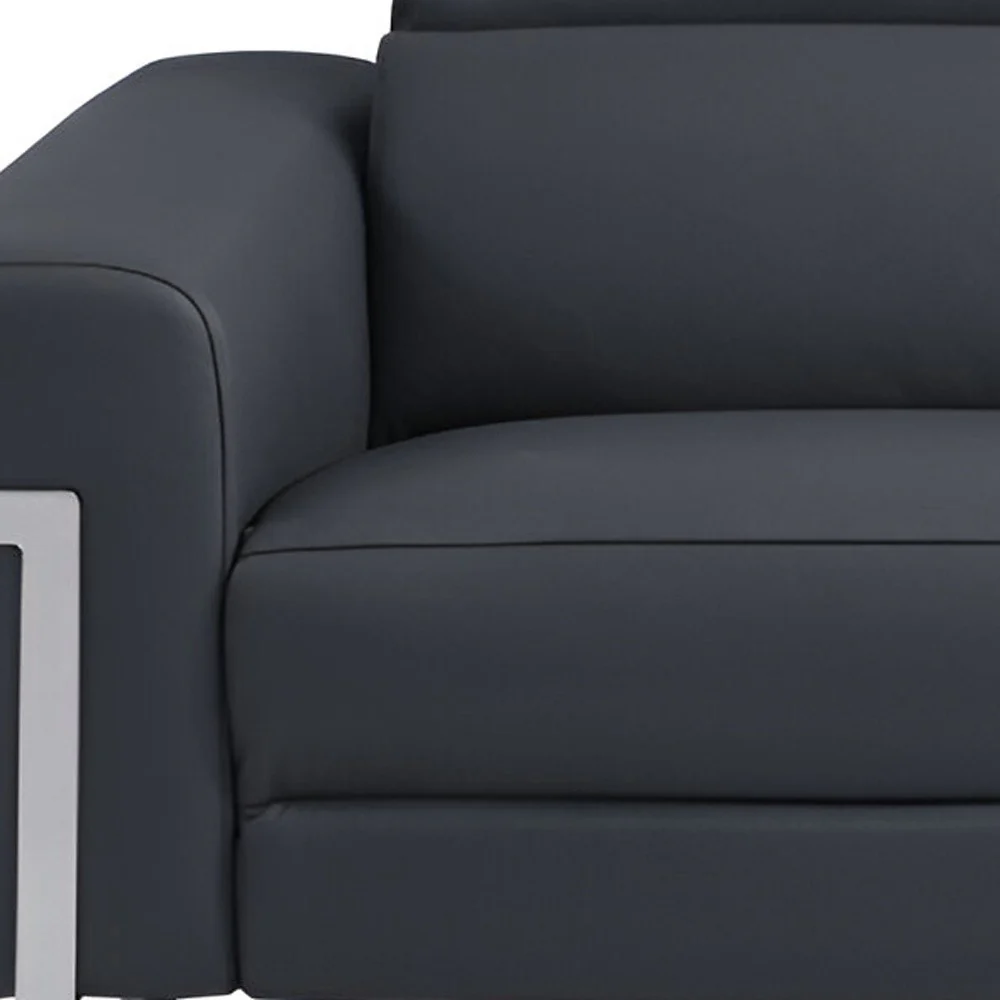 83" Dark Gray Italian Leather USB Reclining Sofa With Silver Legs - Image 6