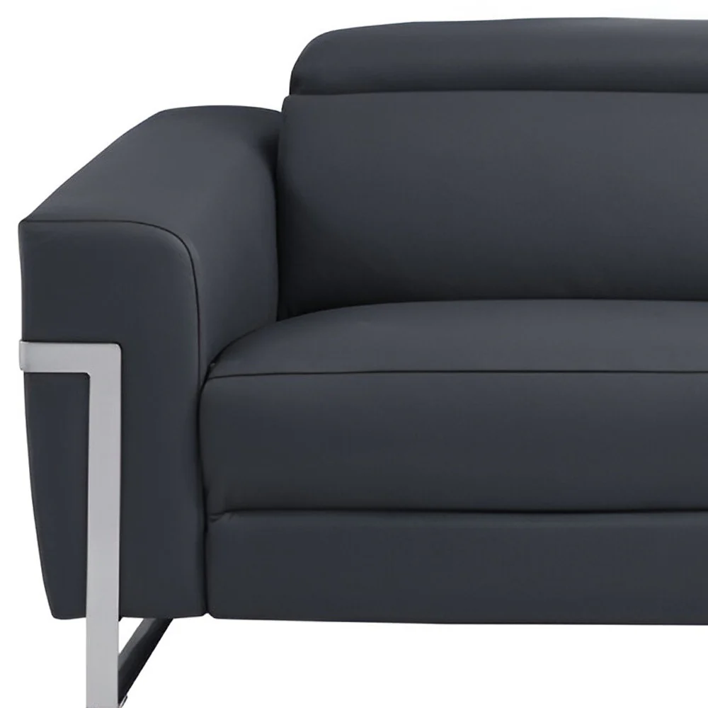 83" Dark Gray Italian Leather USB Reclining Sofa With Silver Legs - Image 7