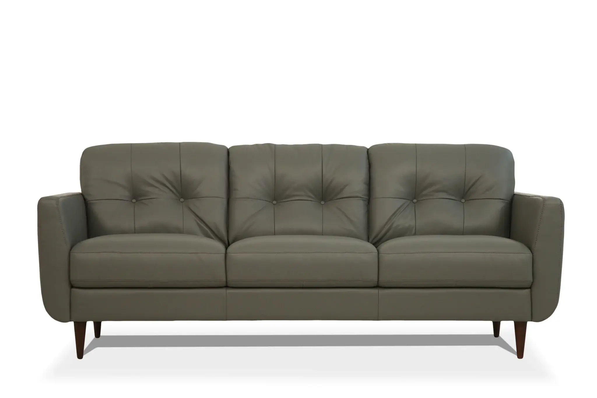83" Green Leather Sofa With Black Legs - Image 4