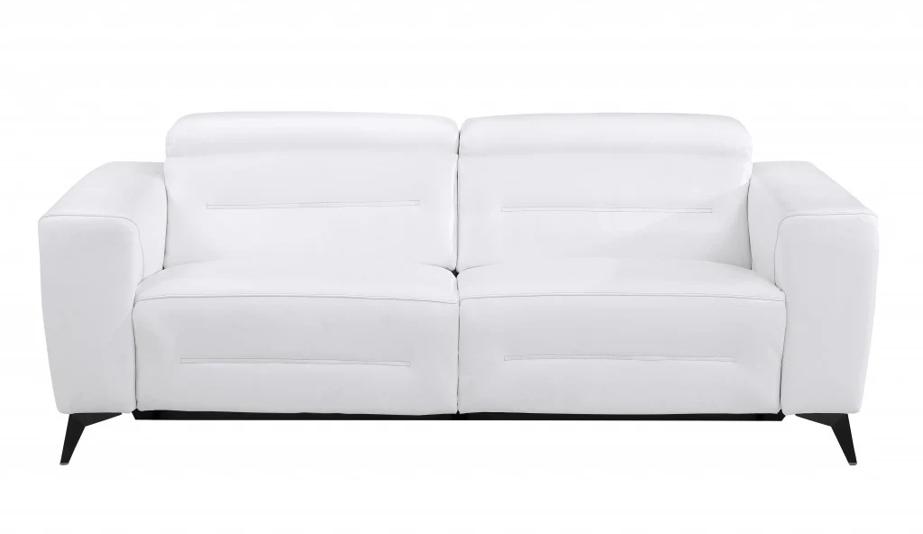 83" White Italian Leather USB Reclining Sofa With Black Legs - Image 2