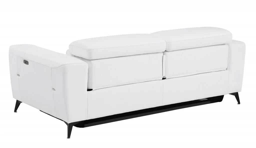 83" White Italian Leather USB Reclining Sofa With Black Legs - Image 4