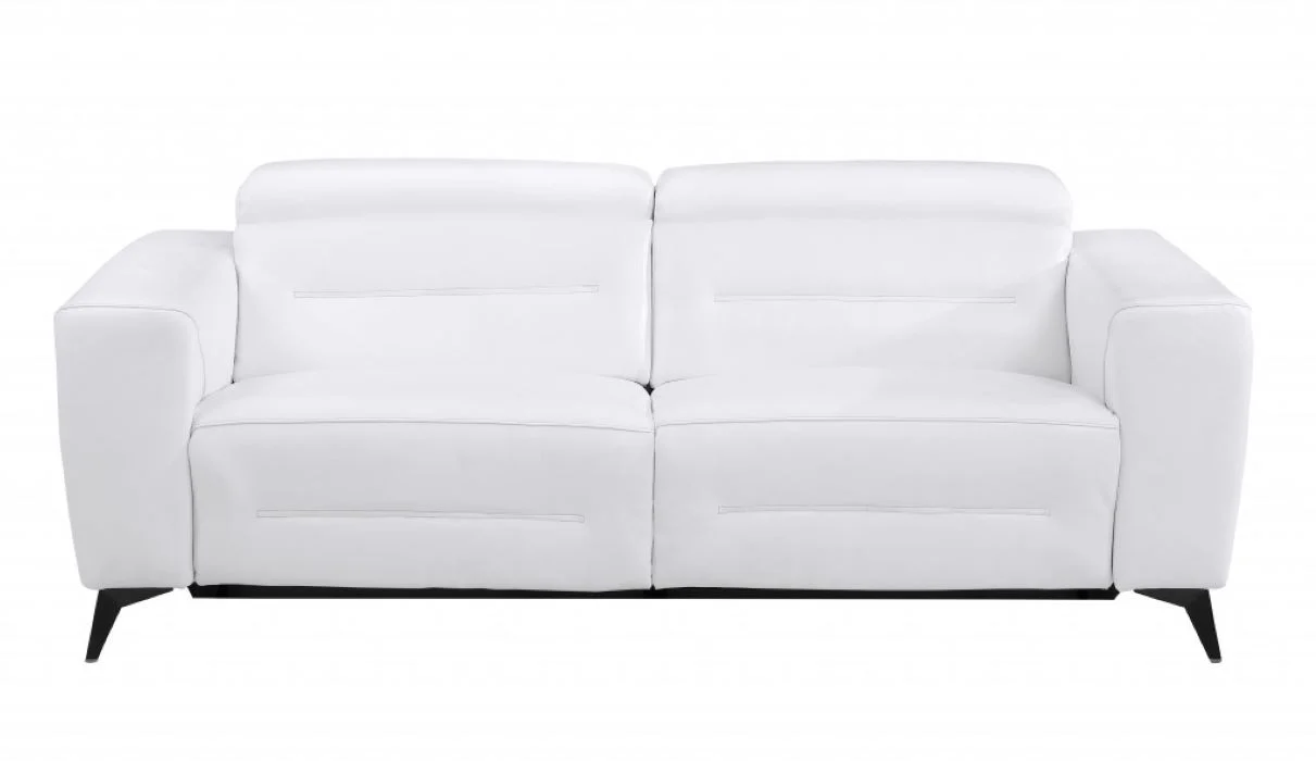 83" White Italian Leather USB Reclining Sofa With Black Legs - Image 5