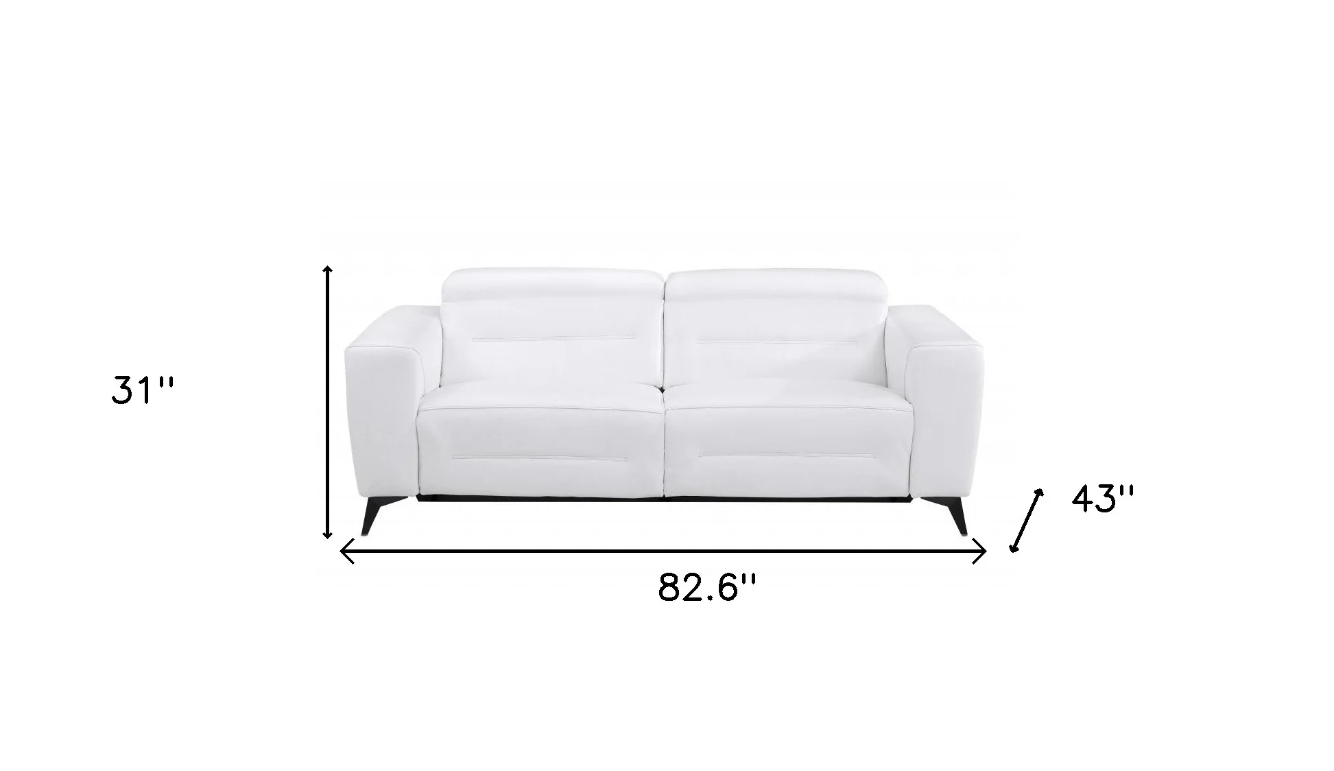 83" White Italian Leather USB Reclining Sofa With Black Legs - Image 8