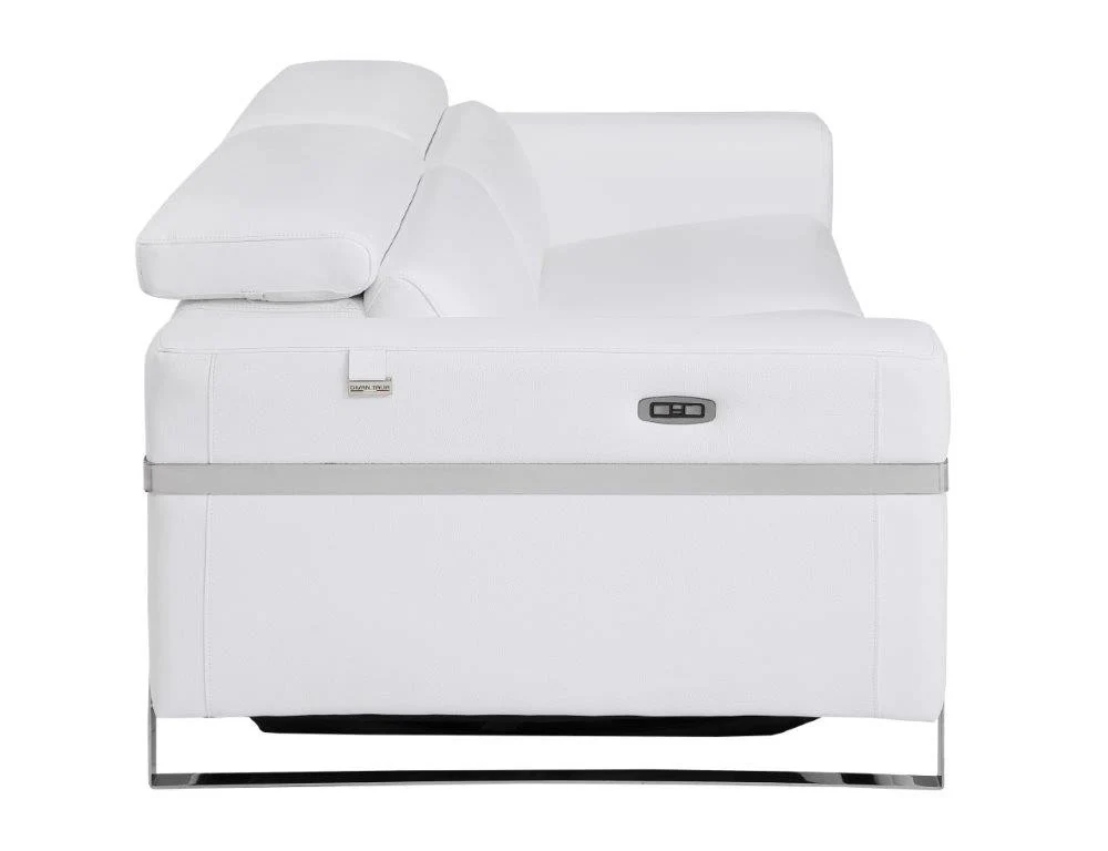 83" White Italian Leather USB Reclining Sofa With Chrome Legs - Image 5