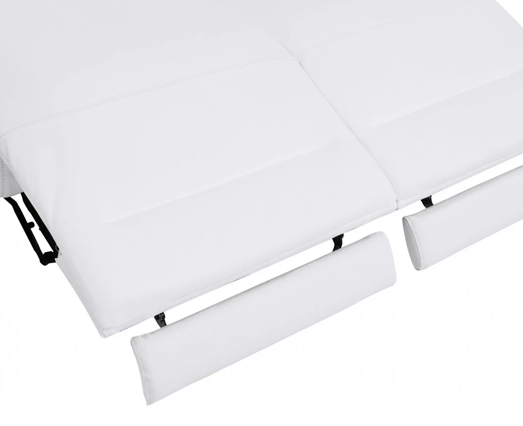 83" White Italian Leather USB Reclining Sofa With Chrome Legs - Image 7