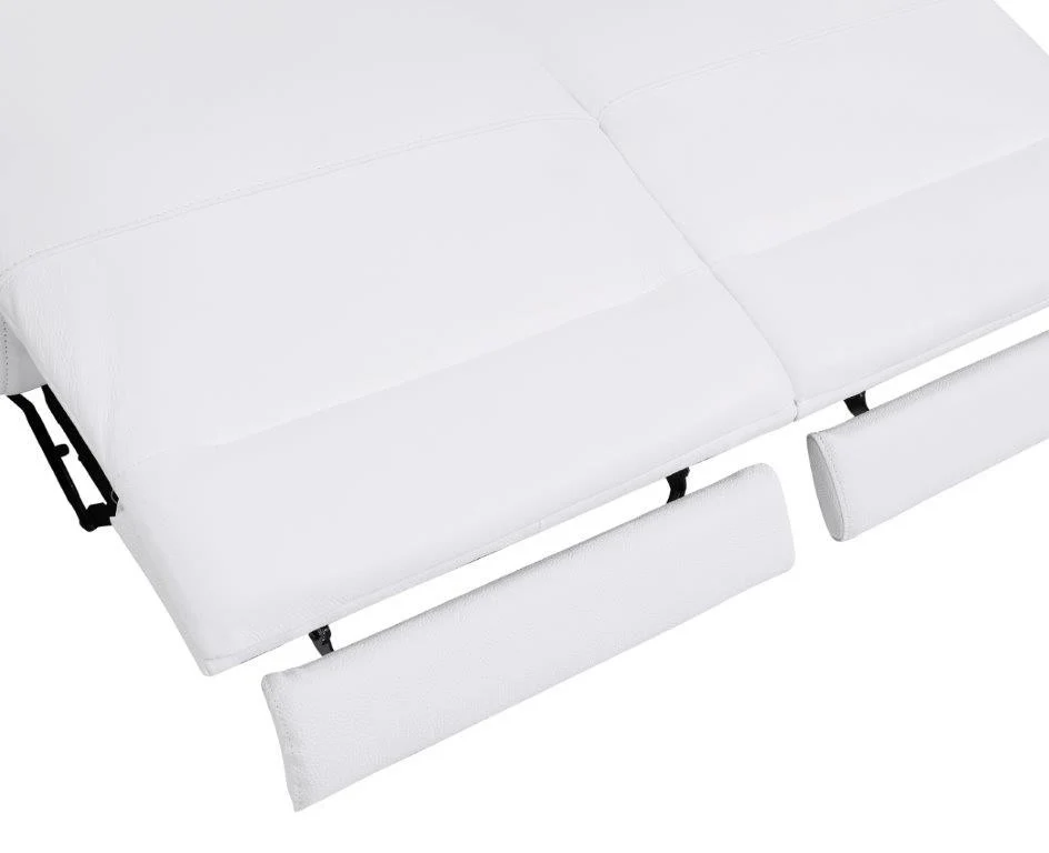 83" White Italian Leather USB Reclining Sofa With Chrome Legs - Image 8