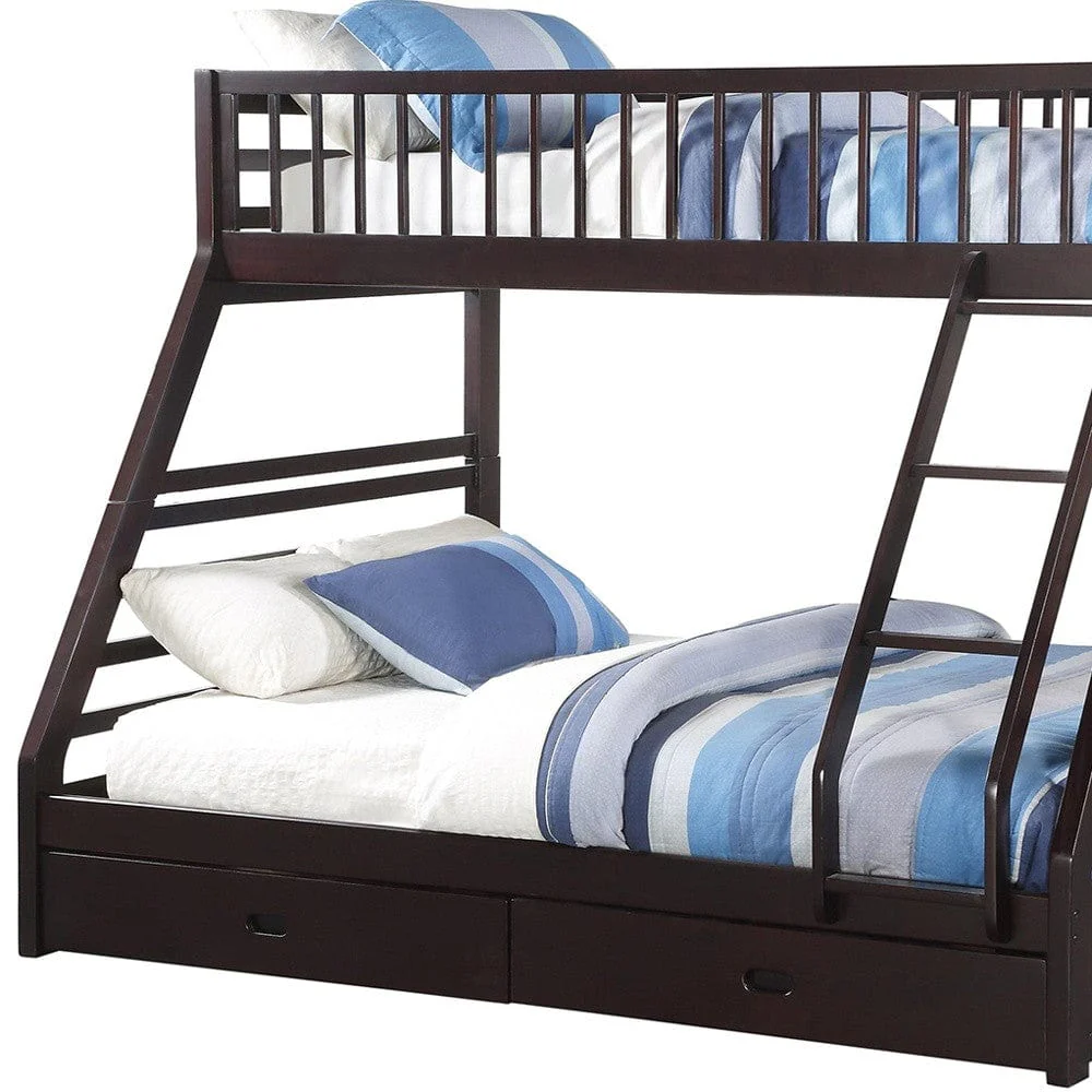 83" X 63" X 65" Espresso Pine Wood Twin Xl Over Queen Bunk Bed - Image 5