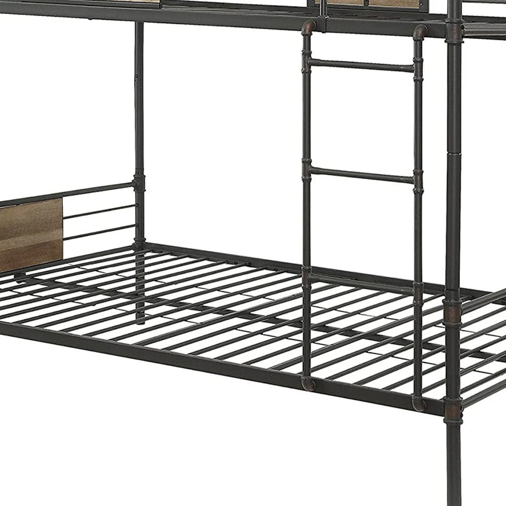 83" X 65" X 68" Sandy Black Dark Bronze Handbrushed Queen Over Queen Bunk Bed - Image 5