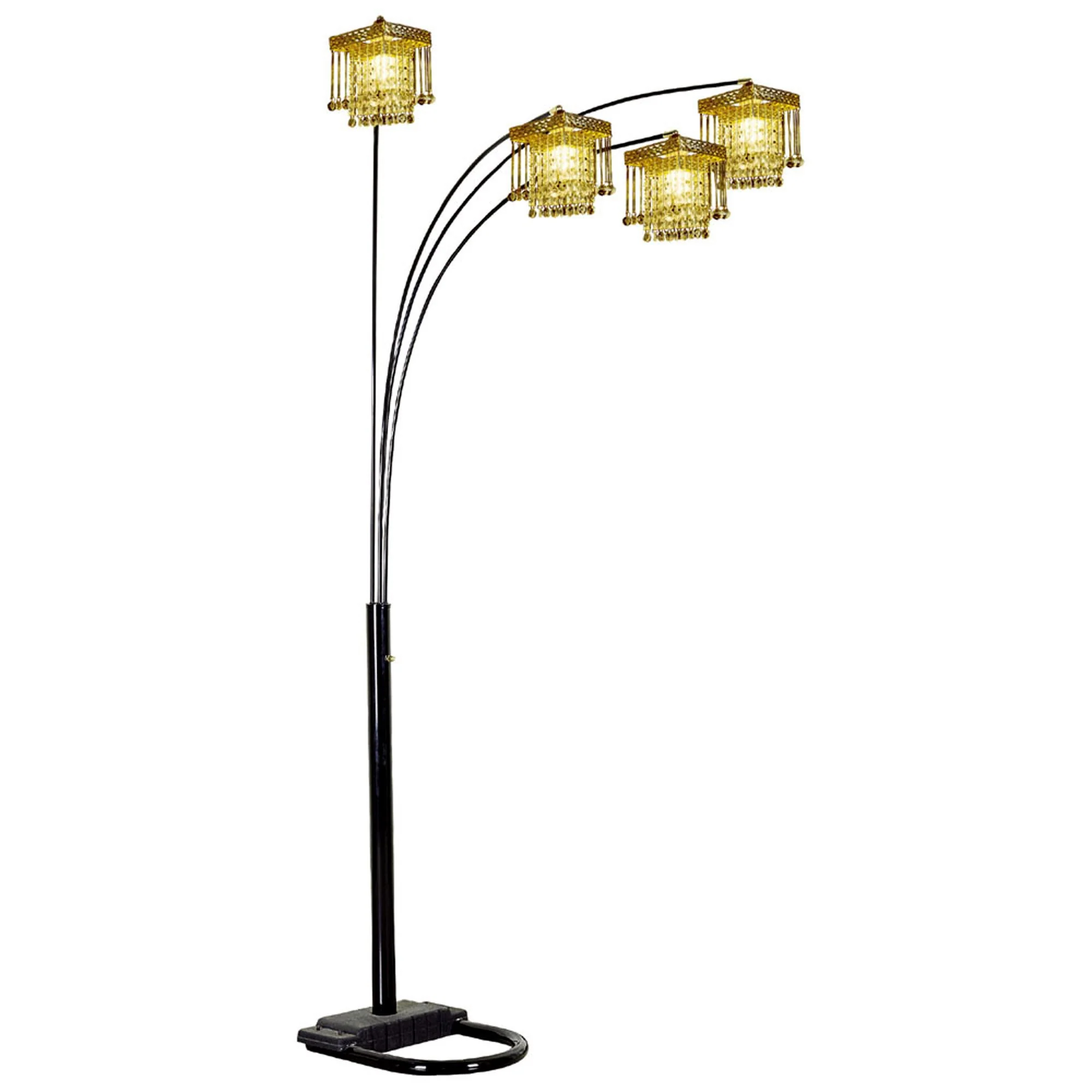 84" Black Four Light Arc Floor Lamp With Clear Crystal Glass Chandelier Shade - Image 2
