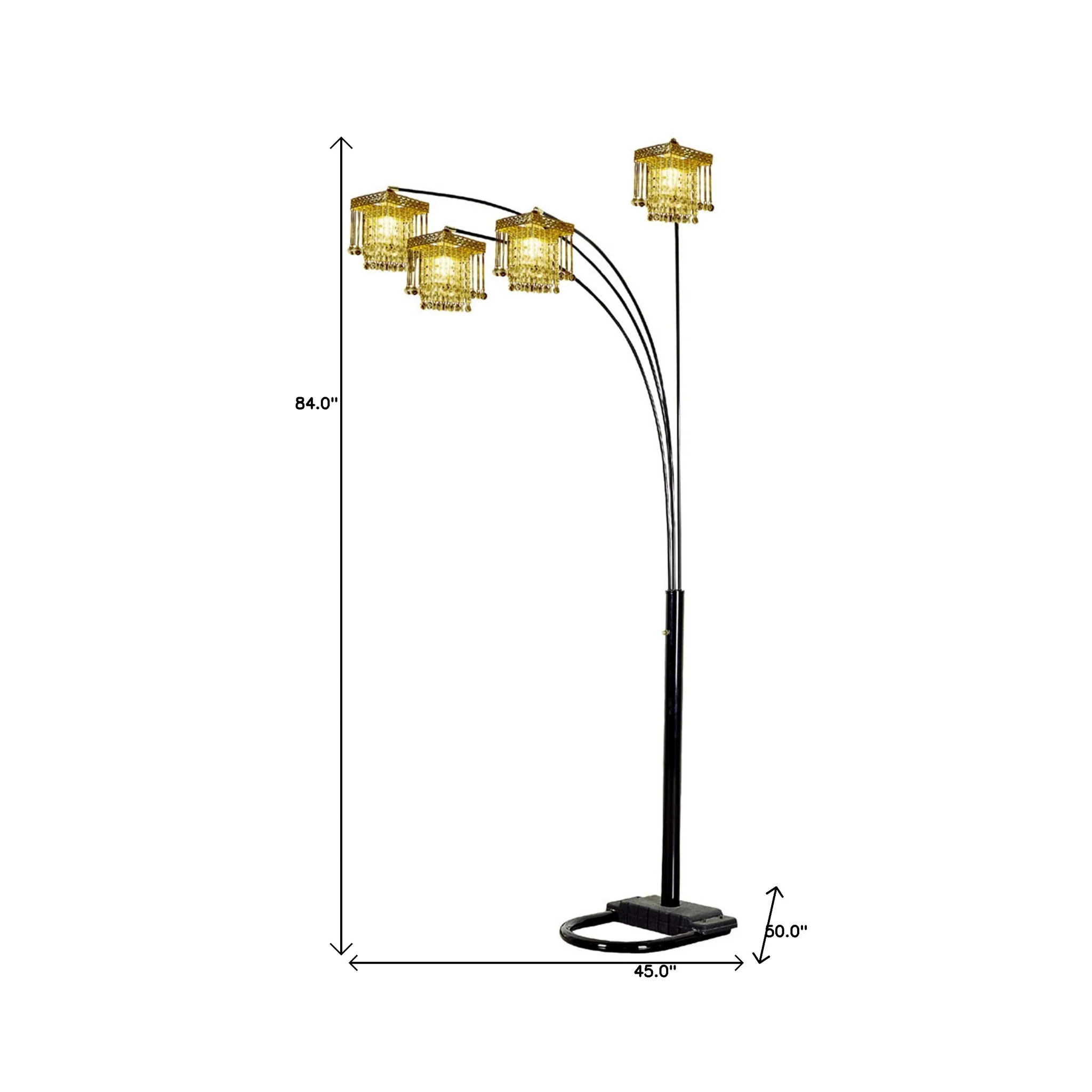 84" Black Four Light Arc Floor Lamp With Clear Crystal Glass Chandelier Shade - Image 5