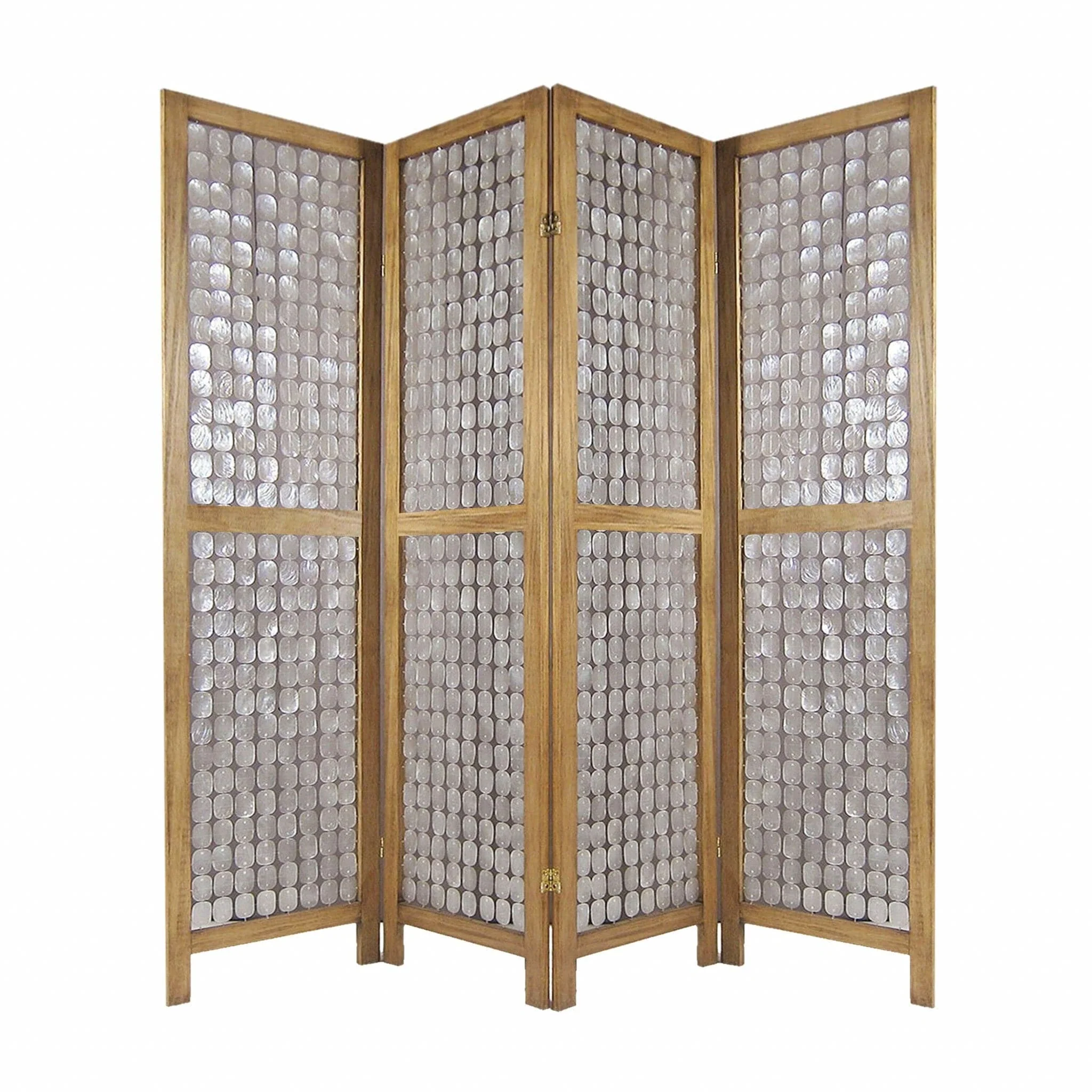 84" Clear Capiz Mother of Pearl Folding Three Panel Screen Room Divider - Image 2