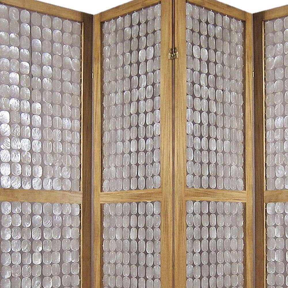 84" Clear Capiz Mother of Pearl Folding Three Panel Screen Room Divider - Image 3