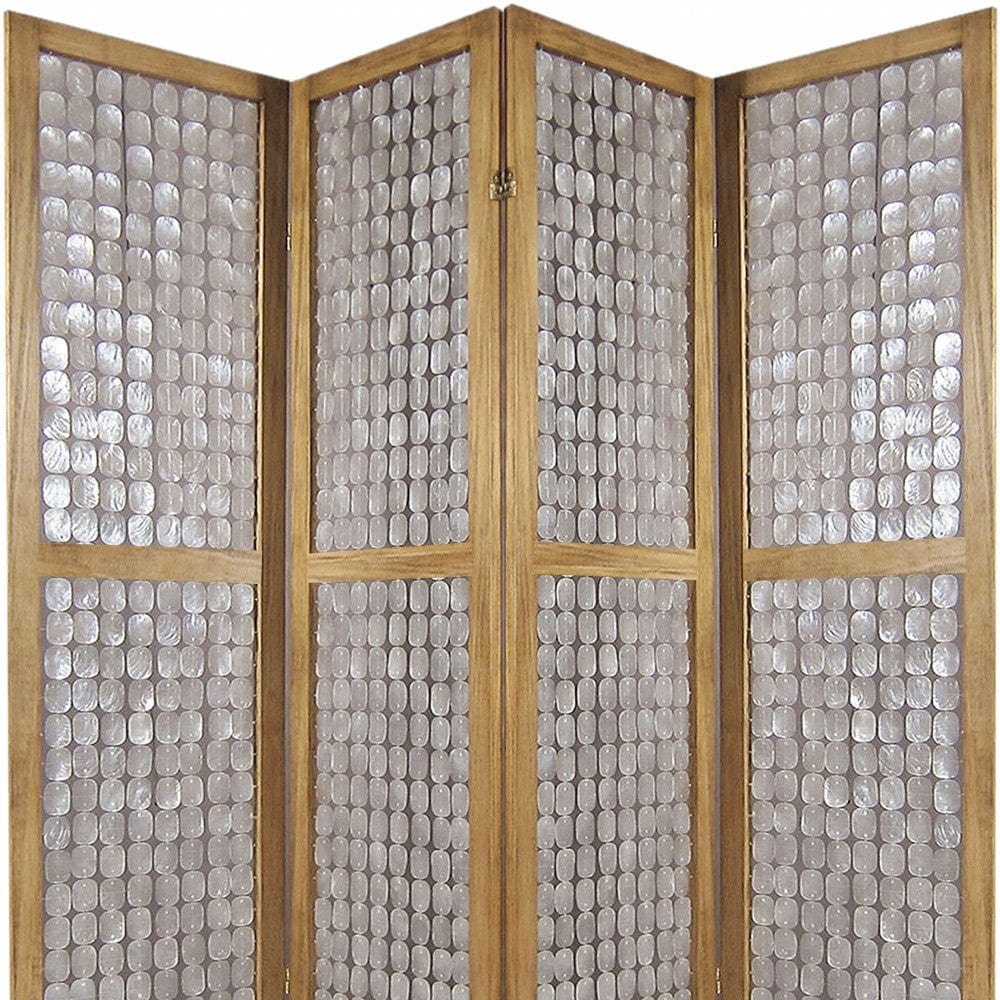84" Clear Capiz Mother of Pearl Folding Three Panel Screen Room Divider - Image 4