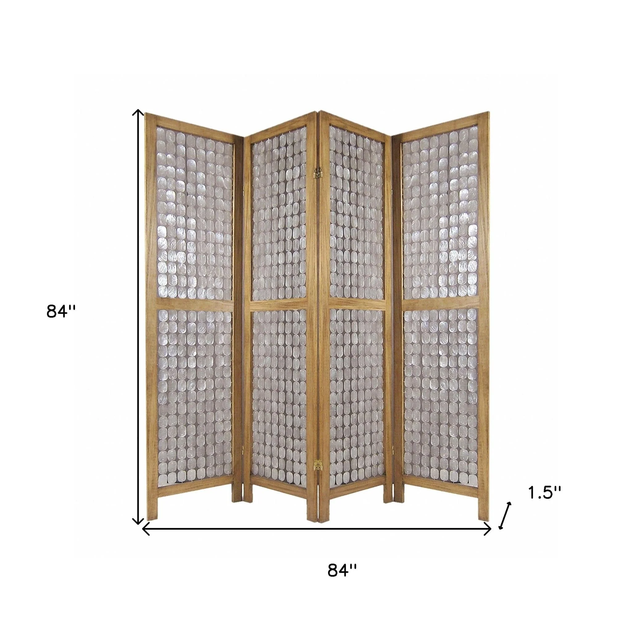 84" Clear Capiz Mother of Pearl Folding Three Panel Screen Room Divider - Image 6