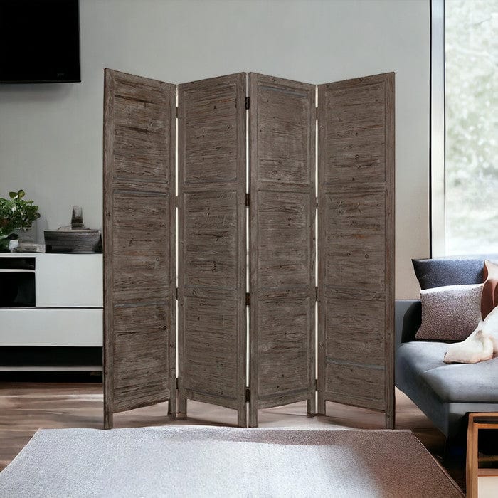 84" Gray Folding Four Panel Screen Room Divider - Image 2