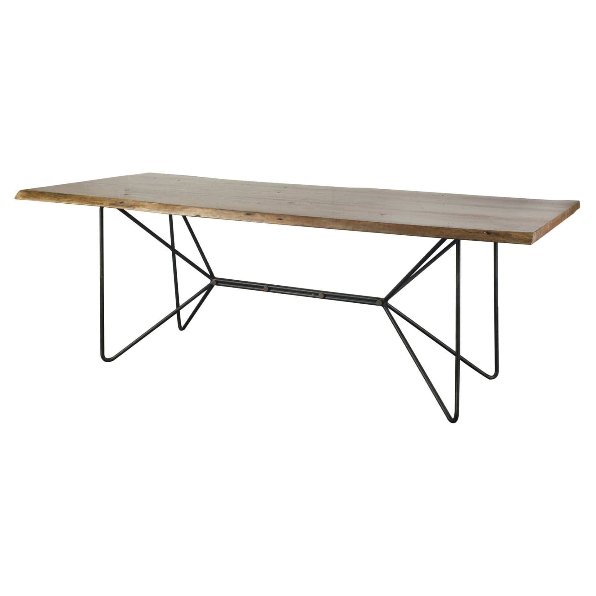 84" Natural And Black Solid Wood And Metal Trestle Base Dining Table - Image 2