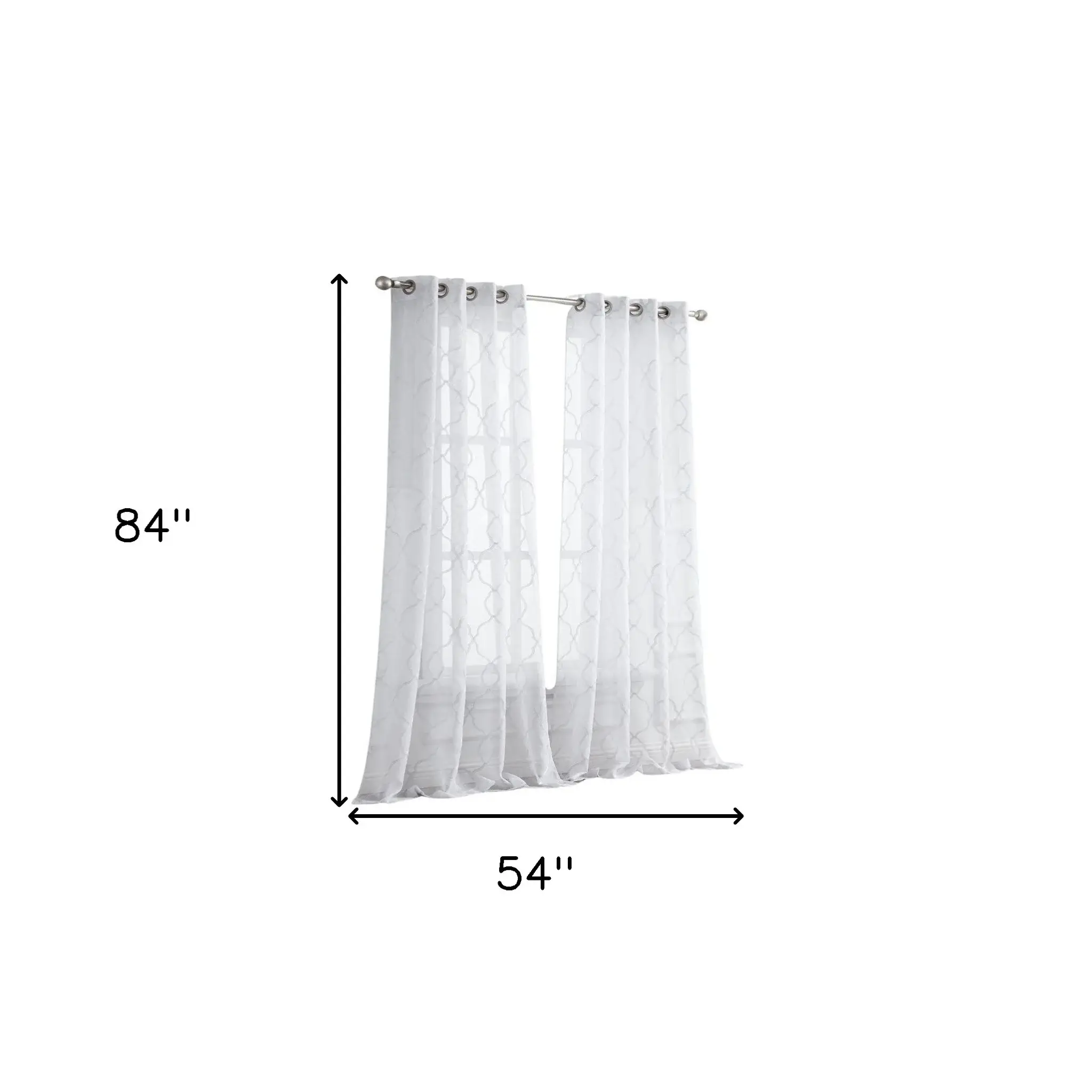 84” White Trellis Pattern Embroidered Window Curtain Panel - Image 9