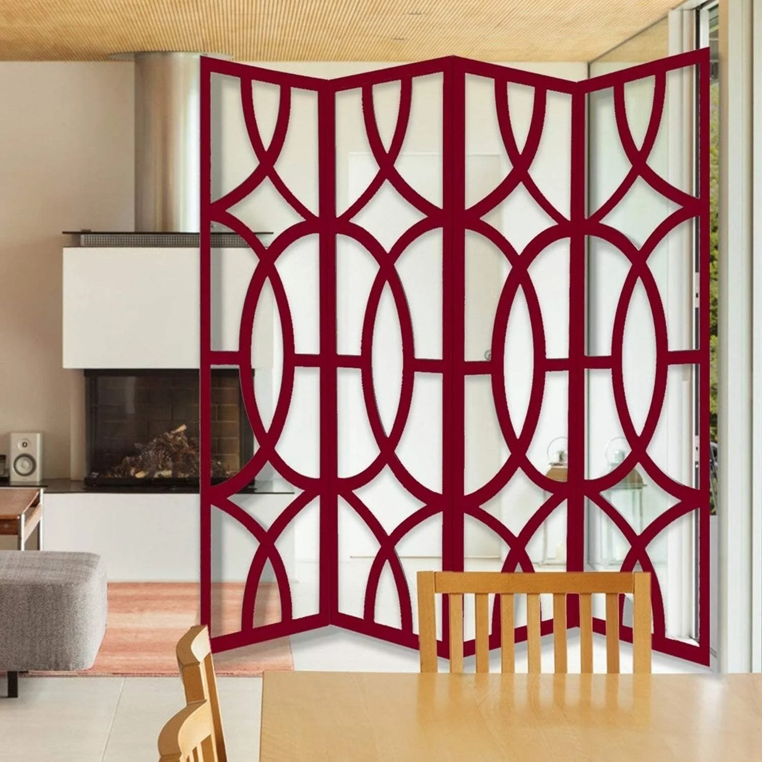 84 X 2 X 84 Red Wood 4 Panel  Screen - Image 2