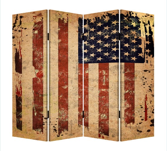 84" X 84" Blue And Red Wood Canvas American Flag Screen - Image 2