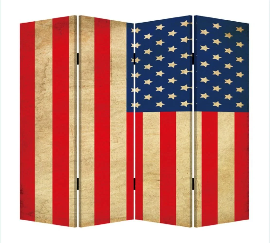 84" X 84" Blue And Red Wood Canvas American Flag Screen - Image 3