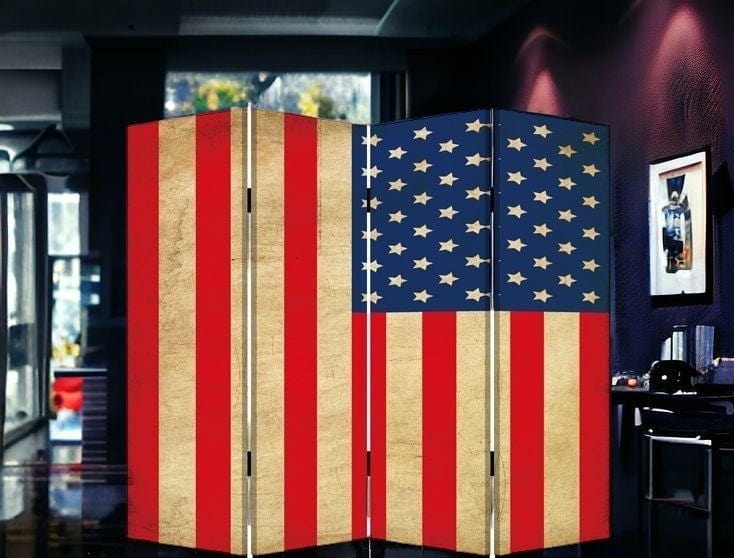 84" X 84" Blue And Red Wood Canvas American Flag Screen - Image 4