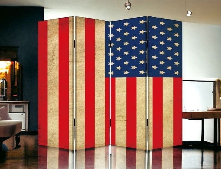 84" X 84" Blue And Red Wood Canvas American Flag Screen - Image 5
