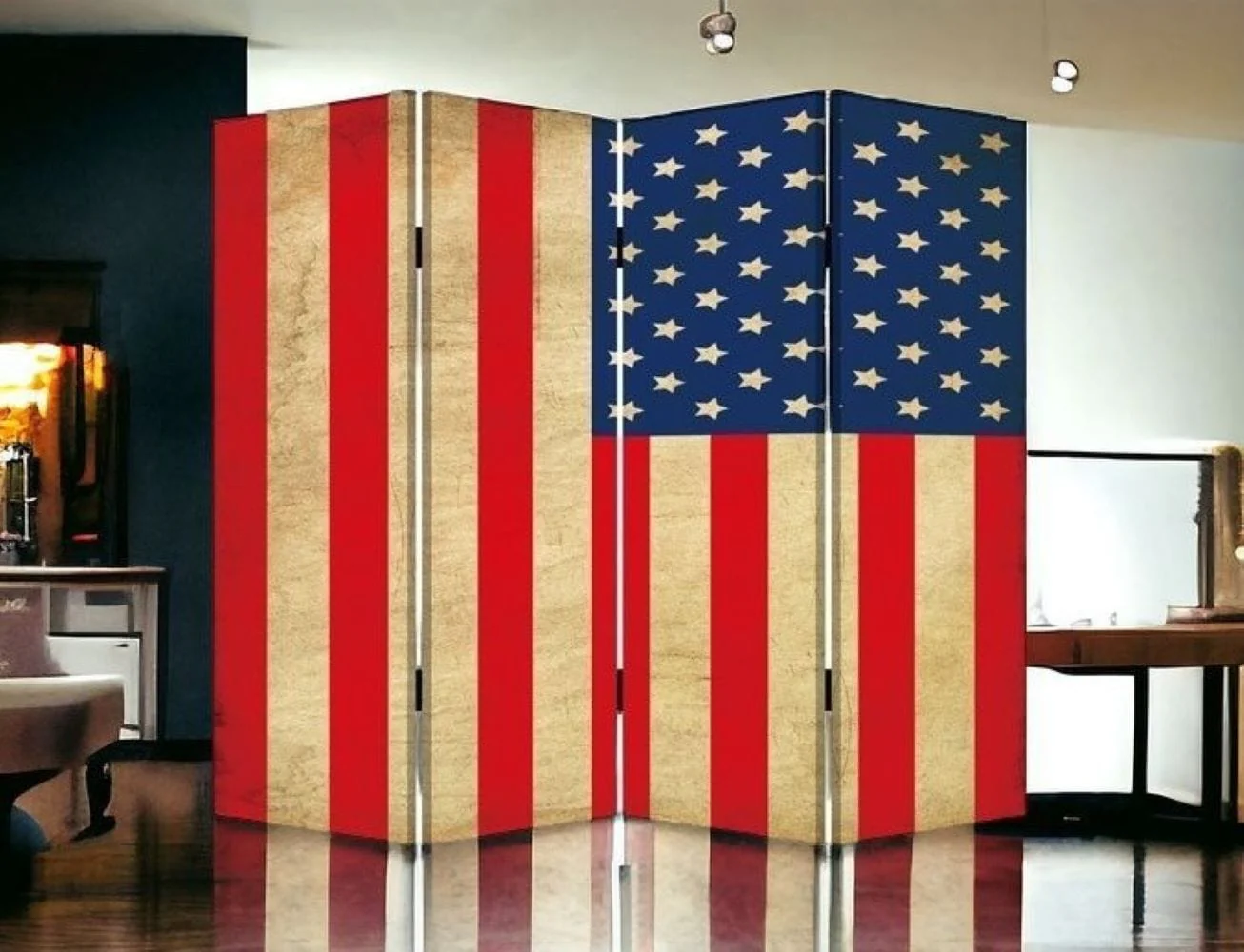 84" X 84" Blue And Red Wood Canvas American Flag Screen - Image 8