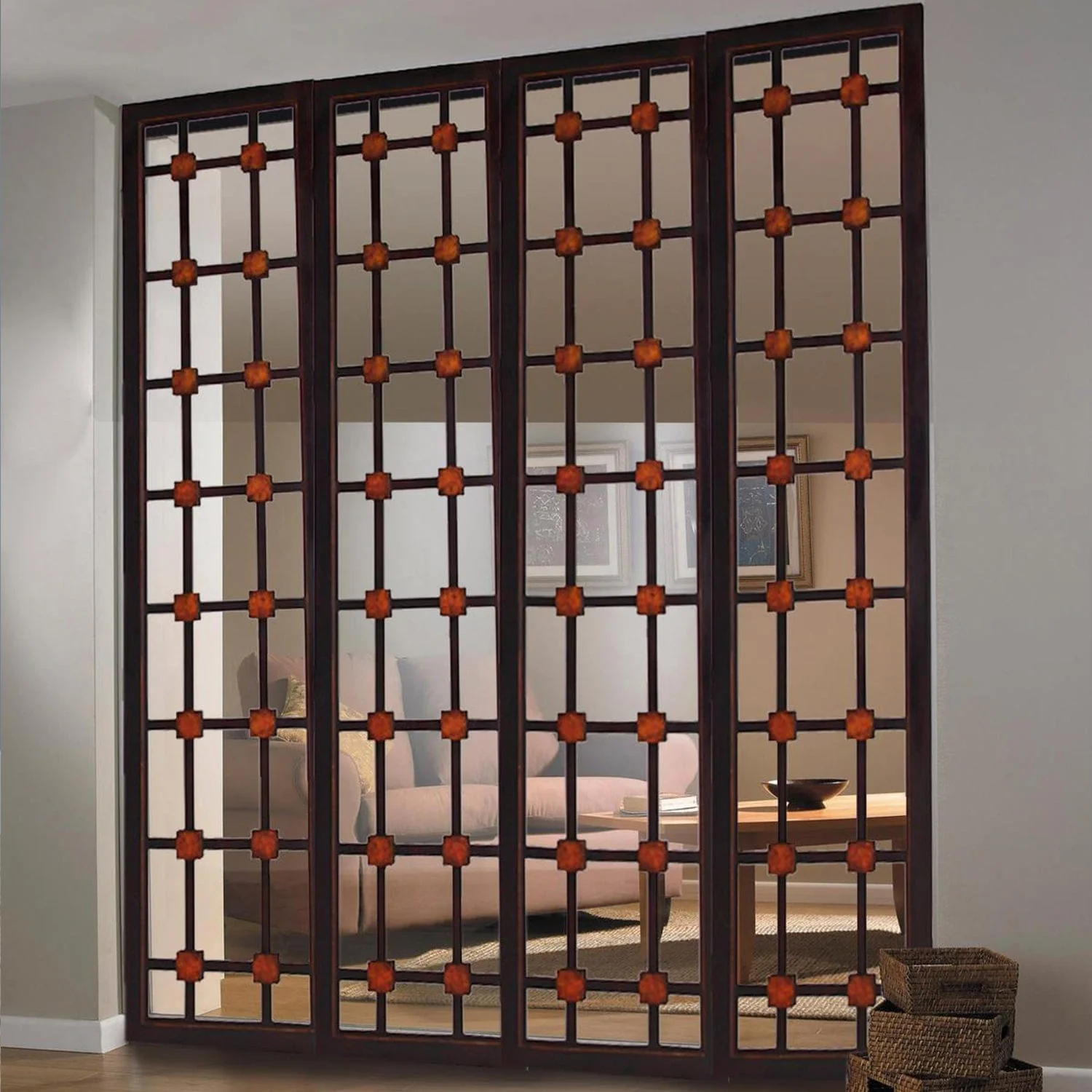 84" X 84" Brown Woood Screen - Image 2
