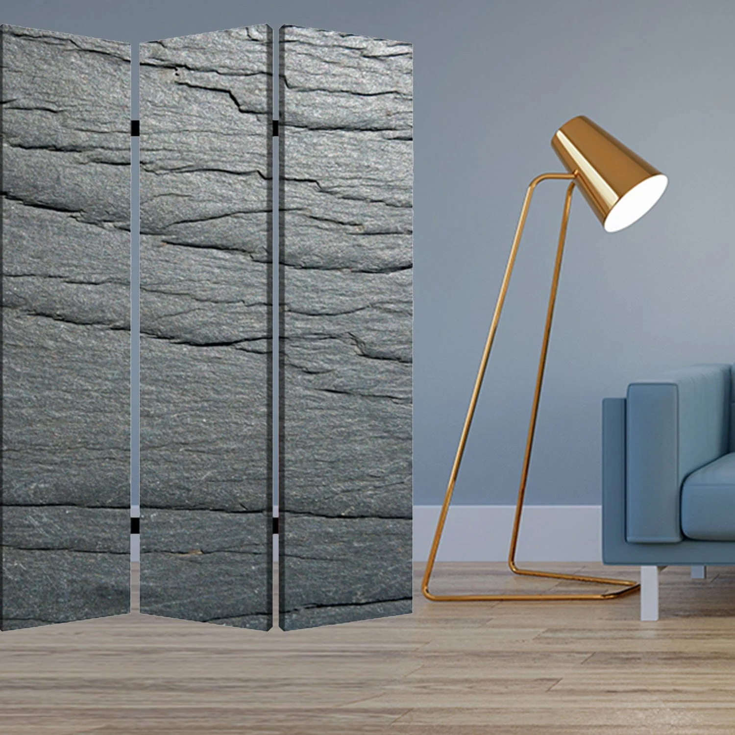 84" X 84" Multi Color Wood Canvas Black Slate  Screen - Image 6