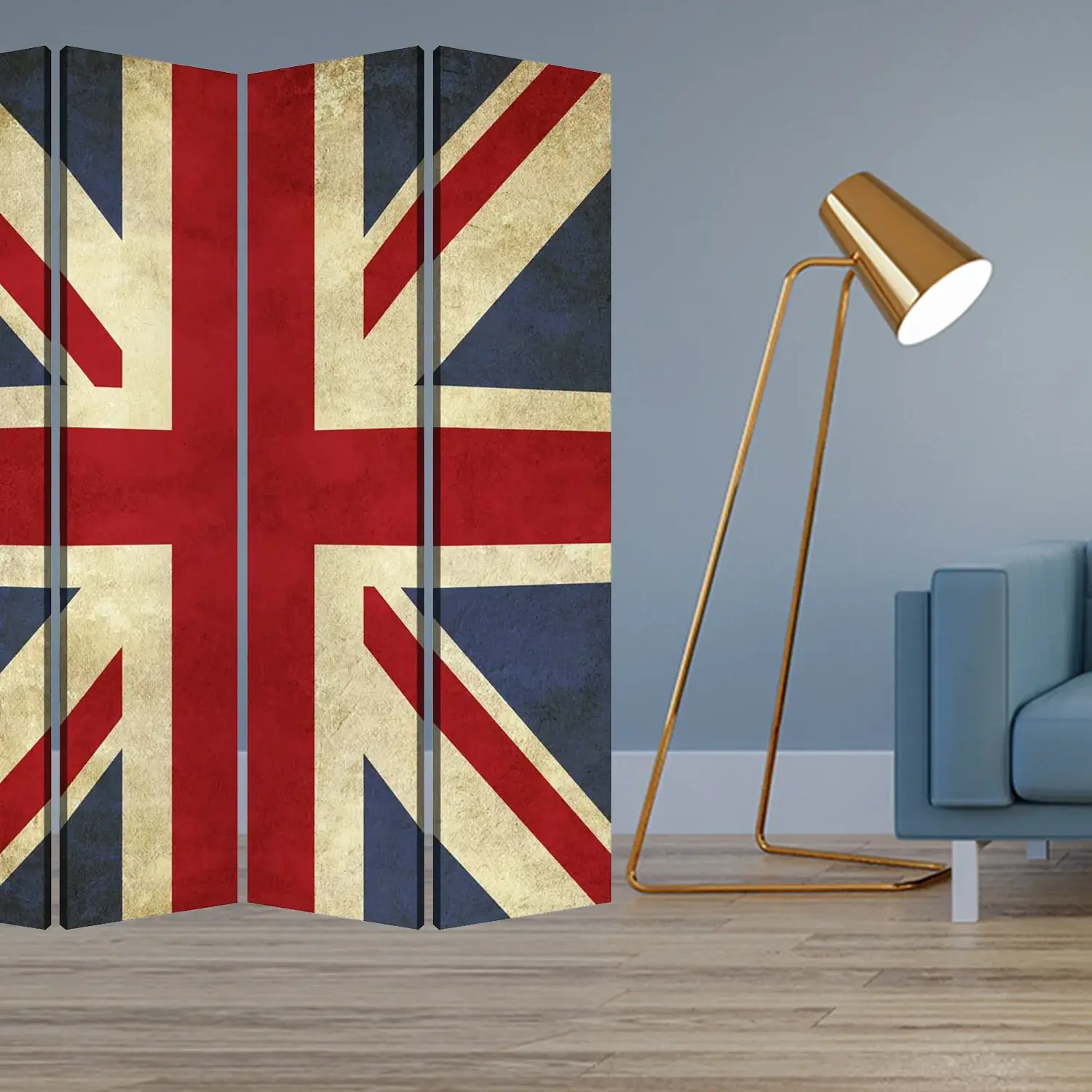 84 X 84 Multi Color Wood Canvas Union Jack  Screen - Image 2