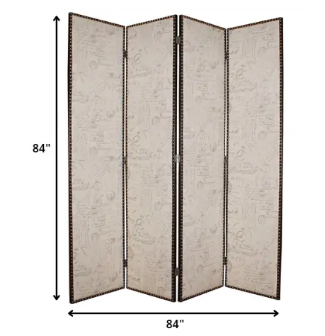 84 X 84 Tan Wood & Fabric  Screen - Image 5