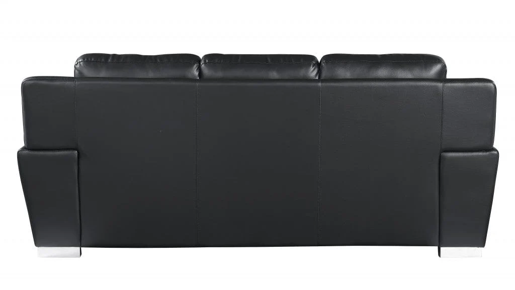 85" Black Leather Sofa With Silver Legs - Image 4