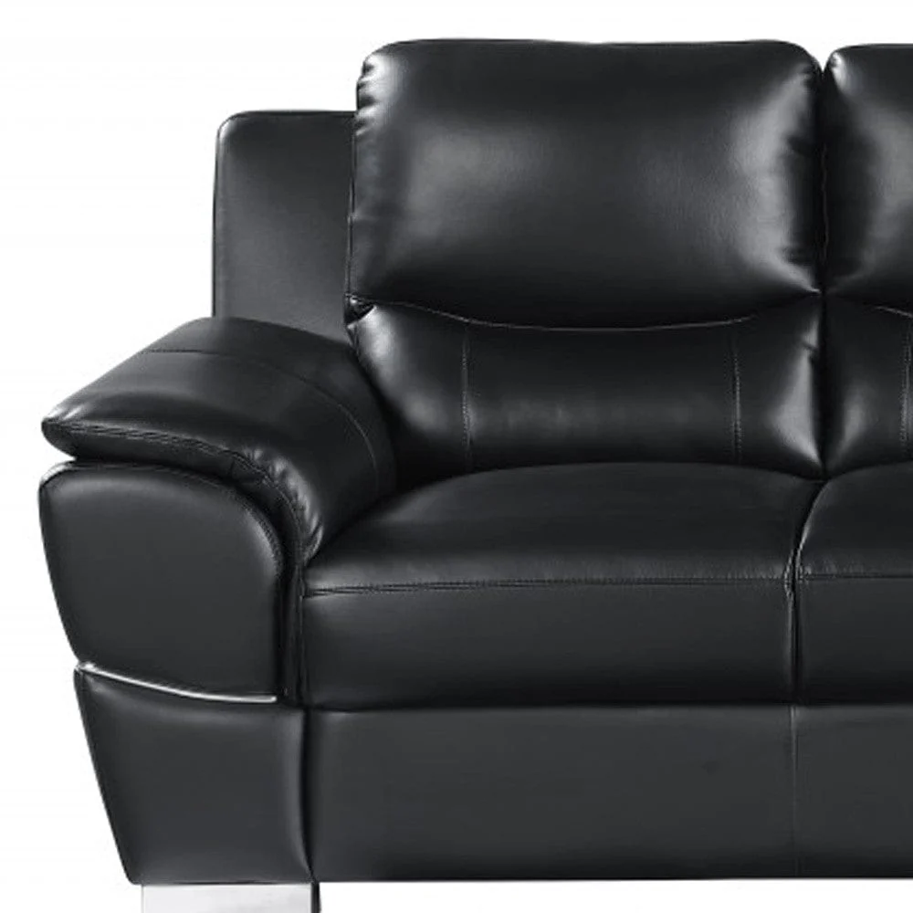 85" Black Leather Sofa With Silver Legs - Image 8